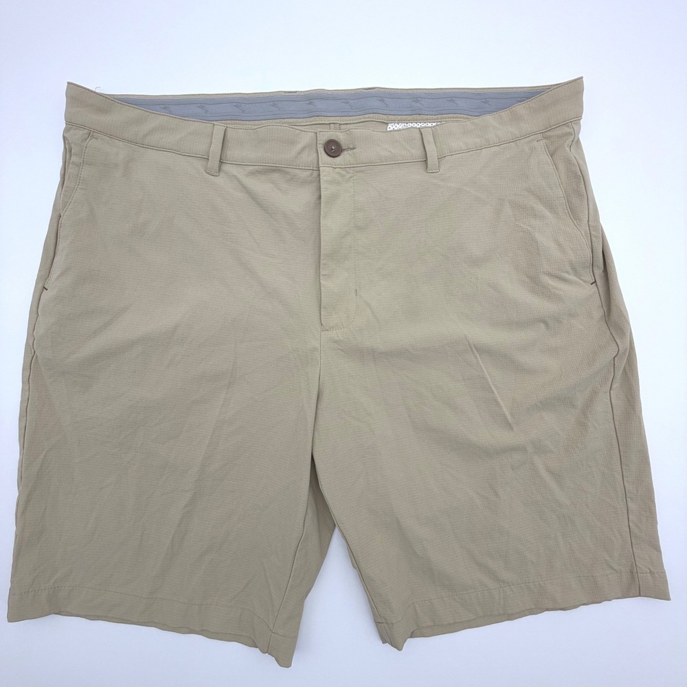 Tommy Bahama Boracay Shorts Mens 42 Khaki Tan Stretch Performance Flat Front